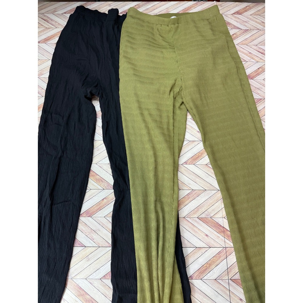 LOT Green Black Textured Flare Pants‎ Women's Small Loungewear BOHO Festival S